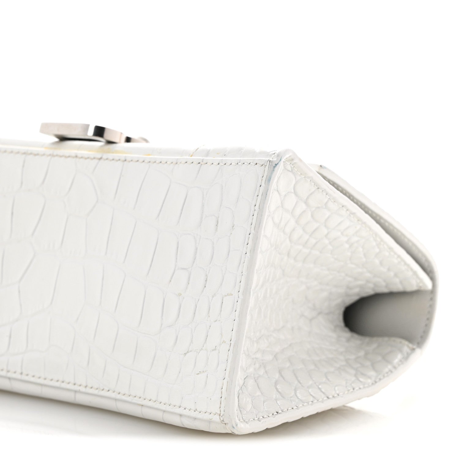 Balenciaga Calfskin Crocodile Embossed Small Hourglass Top Handle Bag White 10 of 15