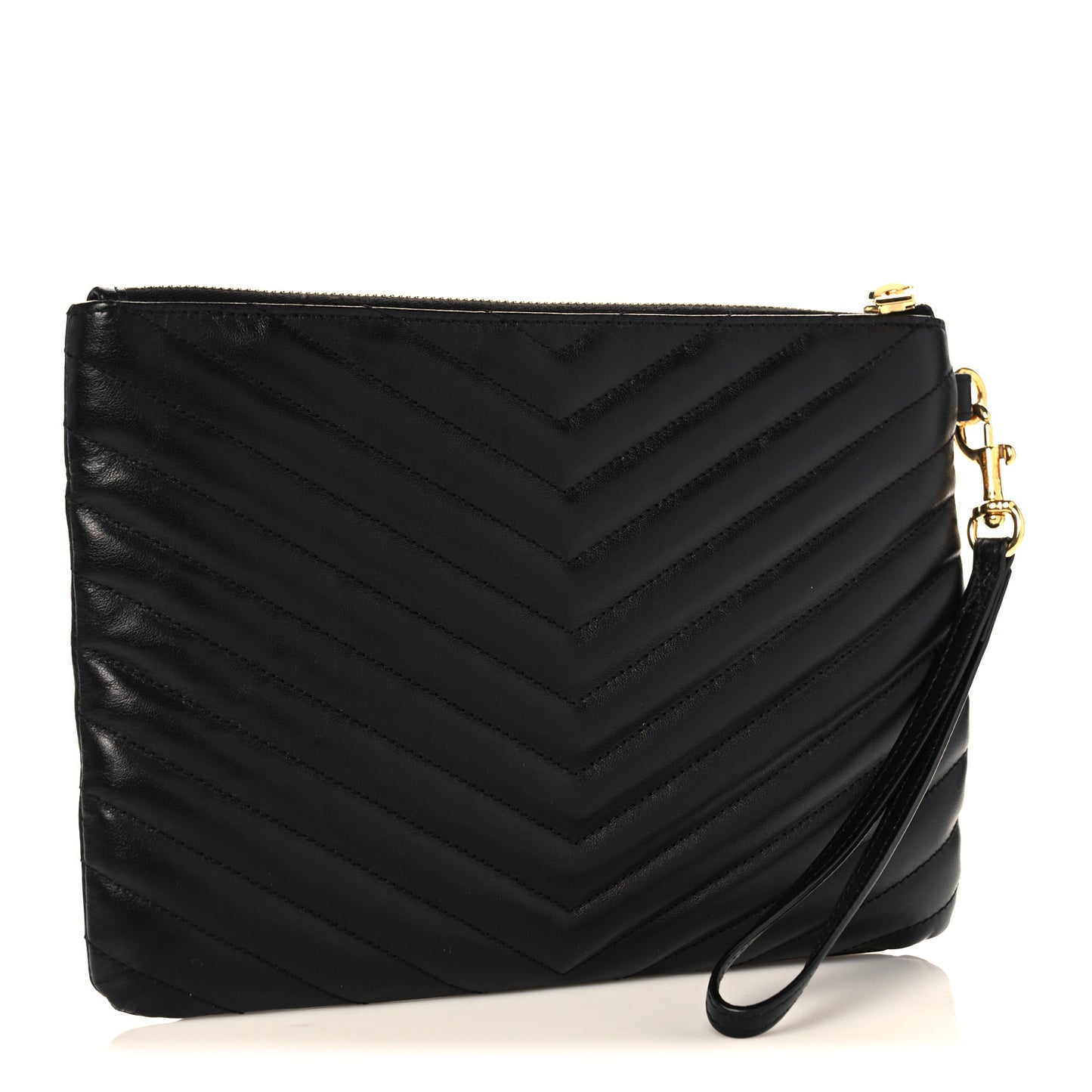 Calfskin Matelasse Chevron Monogram A5 Wristlet Black
