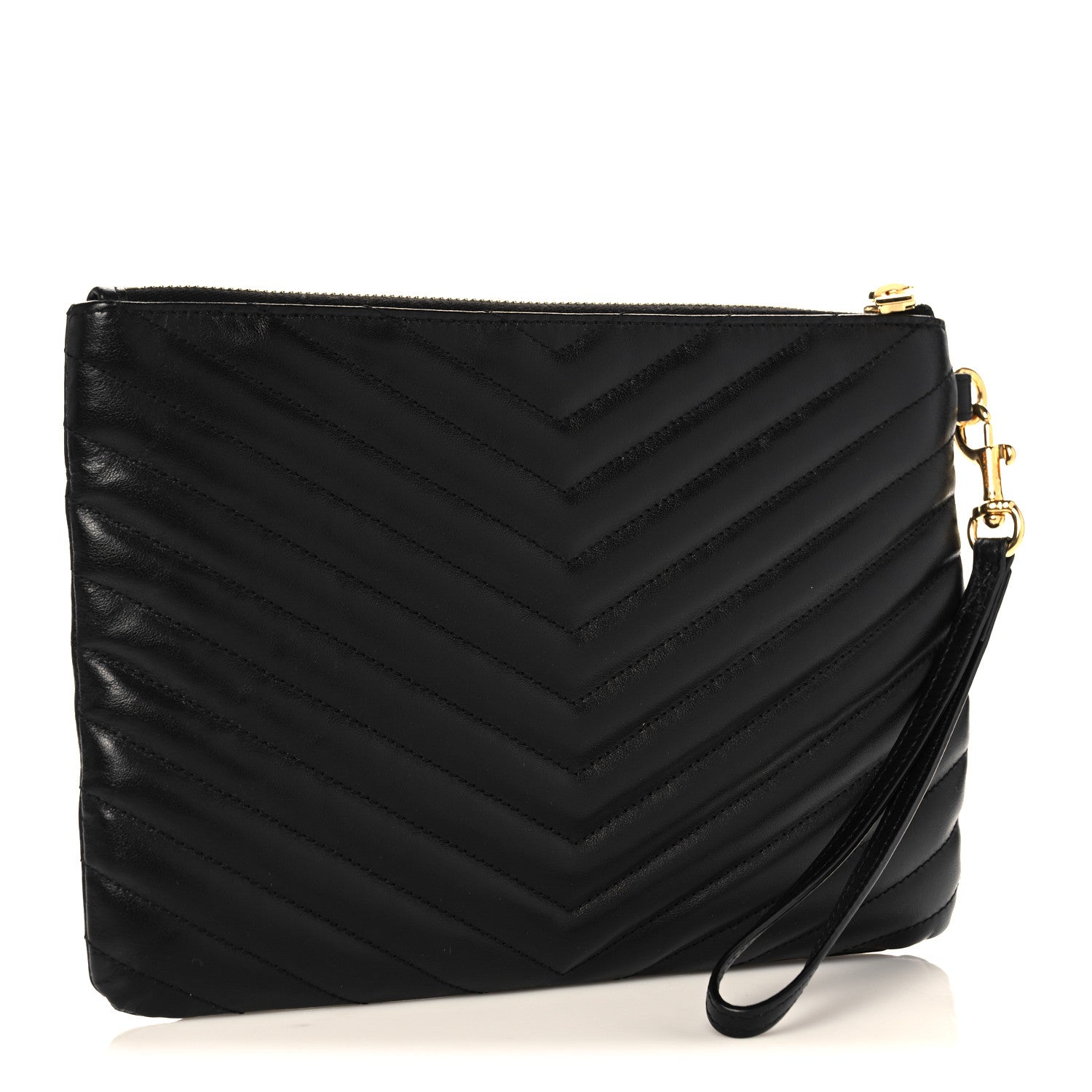 Saint Laurent Calfskin Matelasse Chevron Monogram A5 Wristlet Black 3 of 8