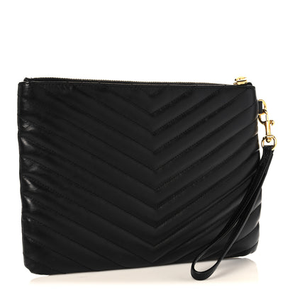 Saint Laurent Calfskin Matelasse Chevron Monogram A5 Wristlet Black 3 of 8