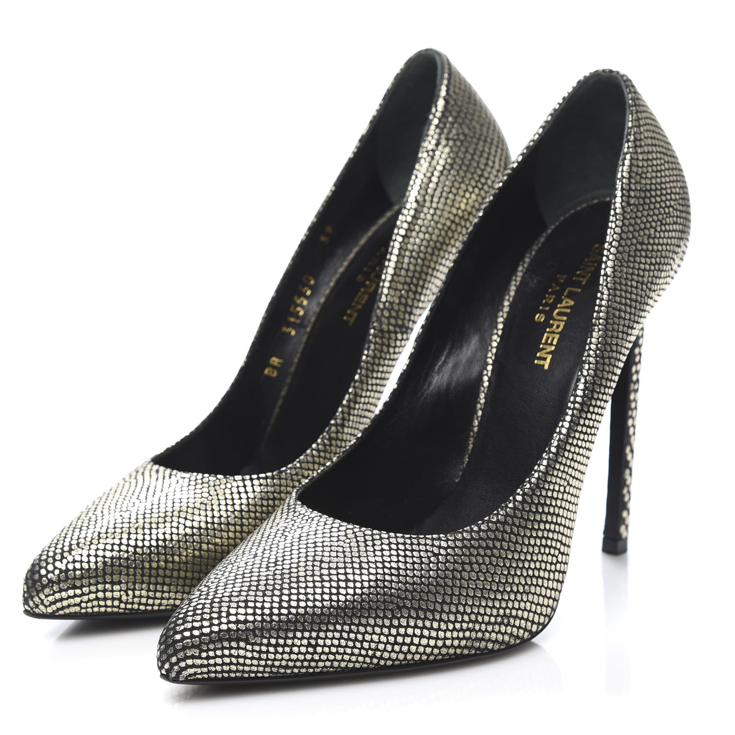 Saint Laurent Metallic Calfskin Paris 105 Escarpin Pumps 39 Gold 3 of 9