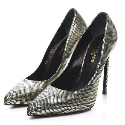 Saint Laurent Metallic Calfskin Paris 105 Escarpin Pumps 39 Gold 3 of 9