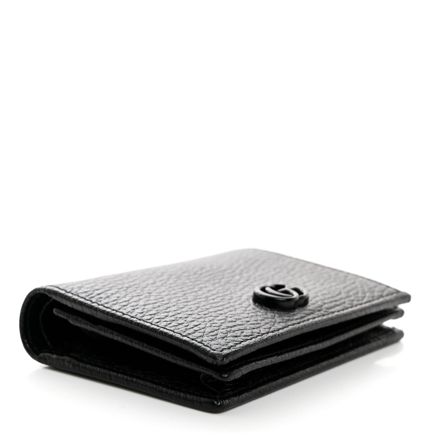 Gucci Dollar Calfskin Enamel Monochrome GG Marmont Card Case Black 4 of 8