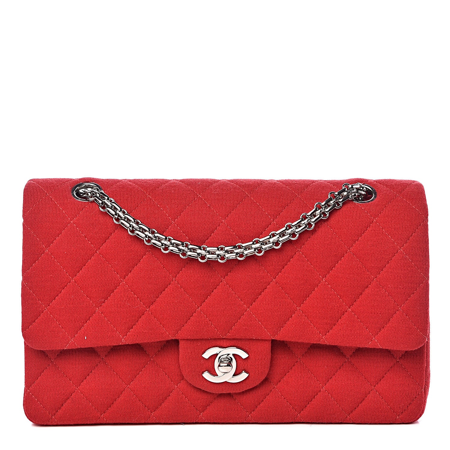 Chanel Jersey Quilted Medium Double Flap Bijoux Chain Red 1 of 10