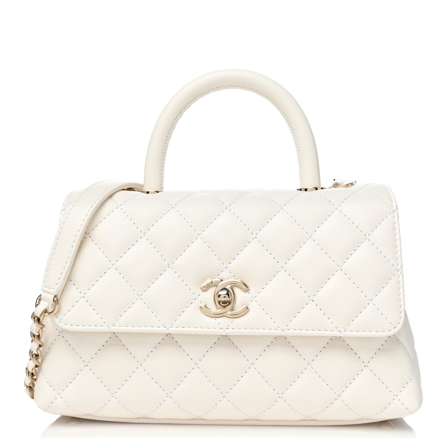 Caviar Quilted Mini Coco Handle Flap White