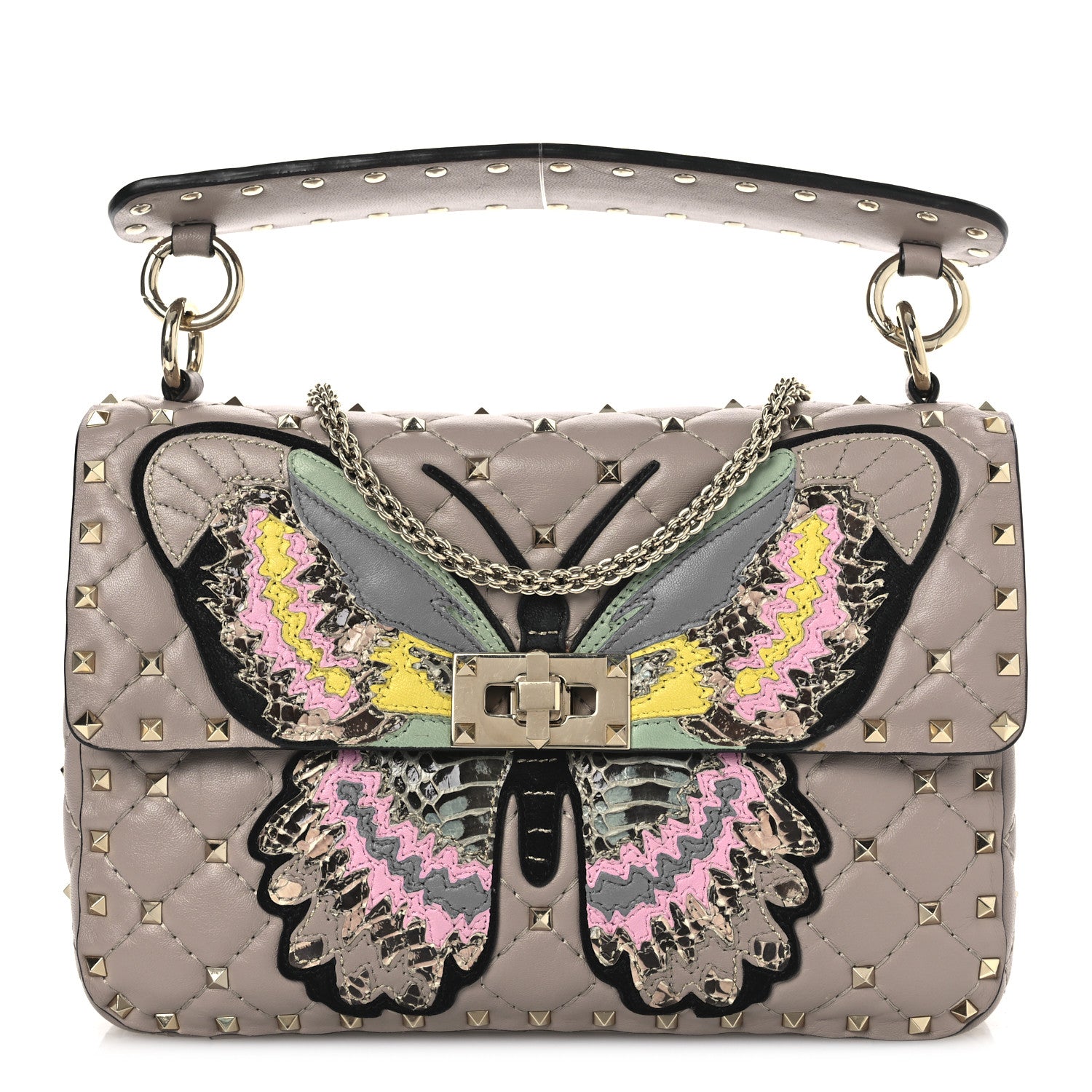 Valentino Garavani Nappa Butterfly Medium Rockstud Spike Shoulder Bag Poudre 1 of 9
