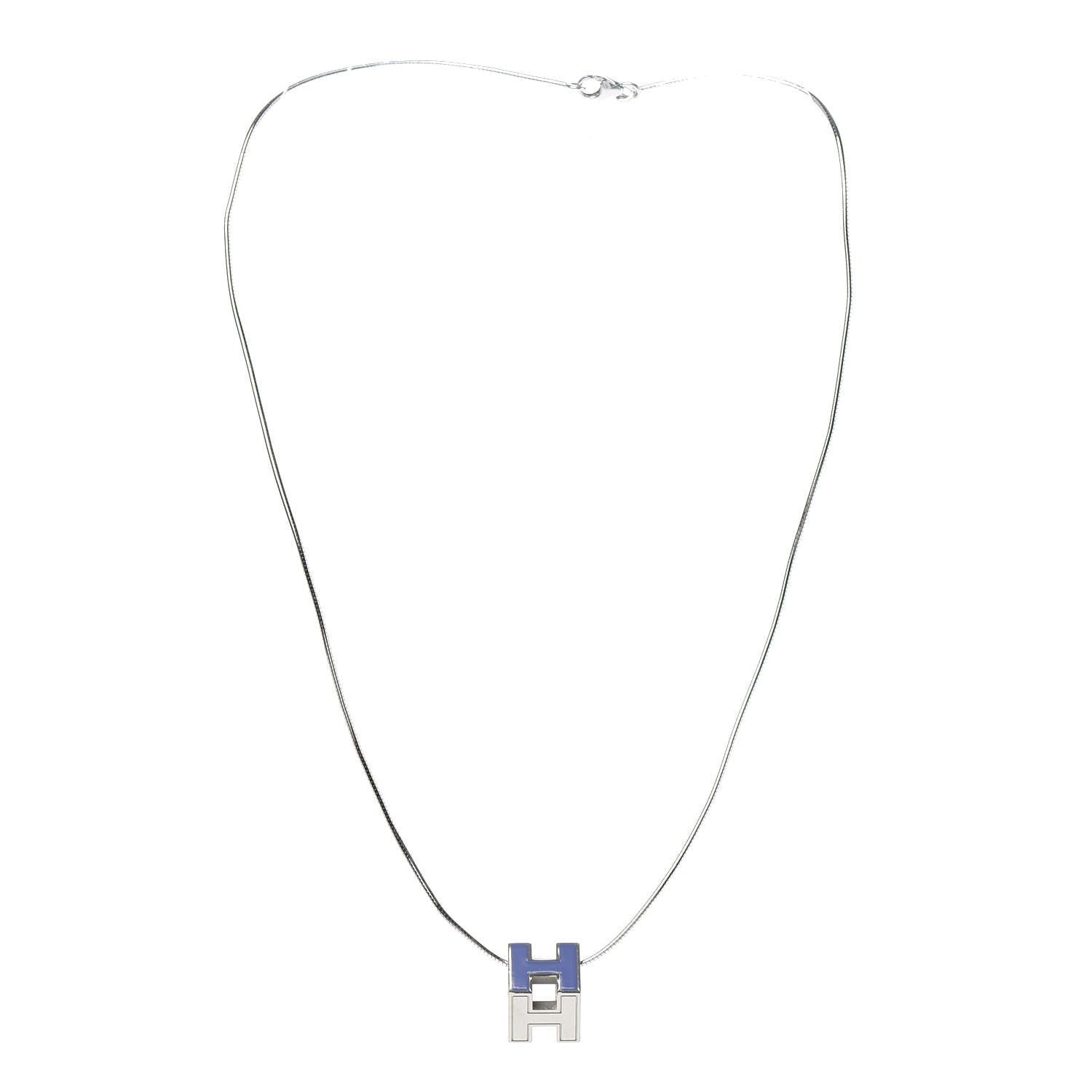Hermes Palladium Lacquered Cage d'H Pendant Necklace Pervenche 3 of 5