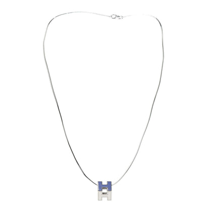 Hermes Palladium Lacquered Cage d'H Pendant Necklace Pervenche 3 of 5