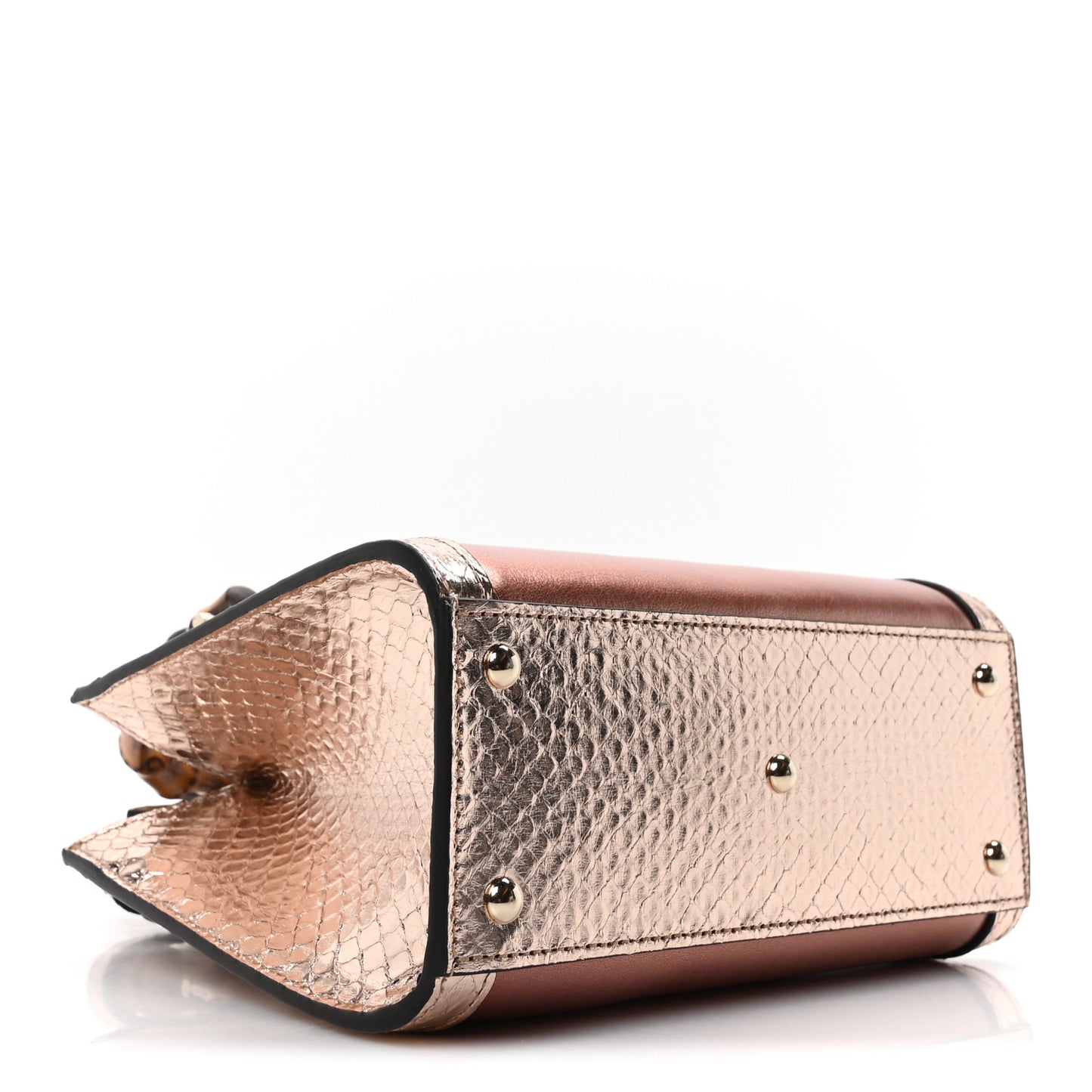 Metallic Lambskin Anaconda Snakeskin Mini Diana Tote Bag Rame