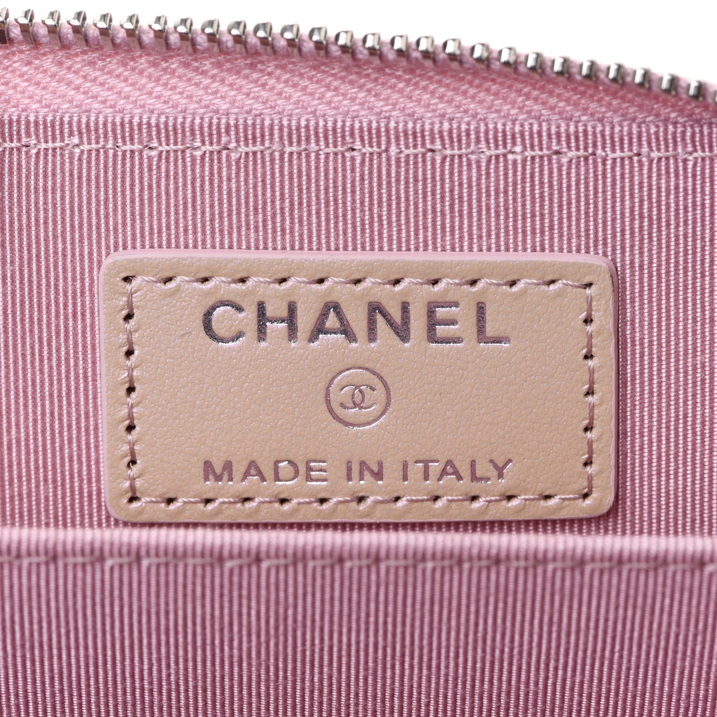 Iridescent Calfskin Quilted Zip Coin Purse Wallet Pink