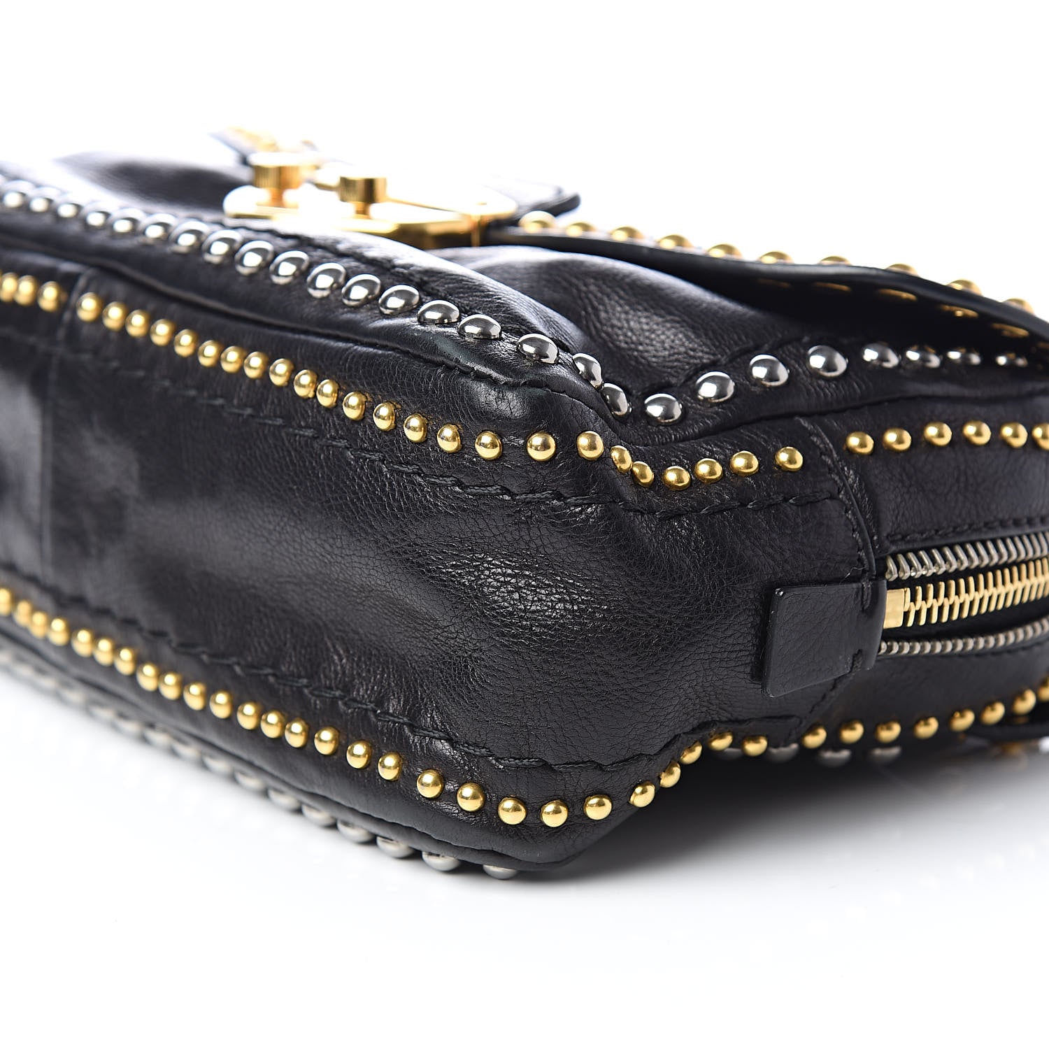 Prada Glace Calf Studded Pushlock Chain Shoulder Bag Black 9 of 10