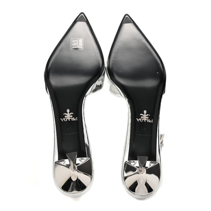 Prada Metallic Calfskin Pointed Toe Pumps 41 Argento 5 of 10
