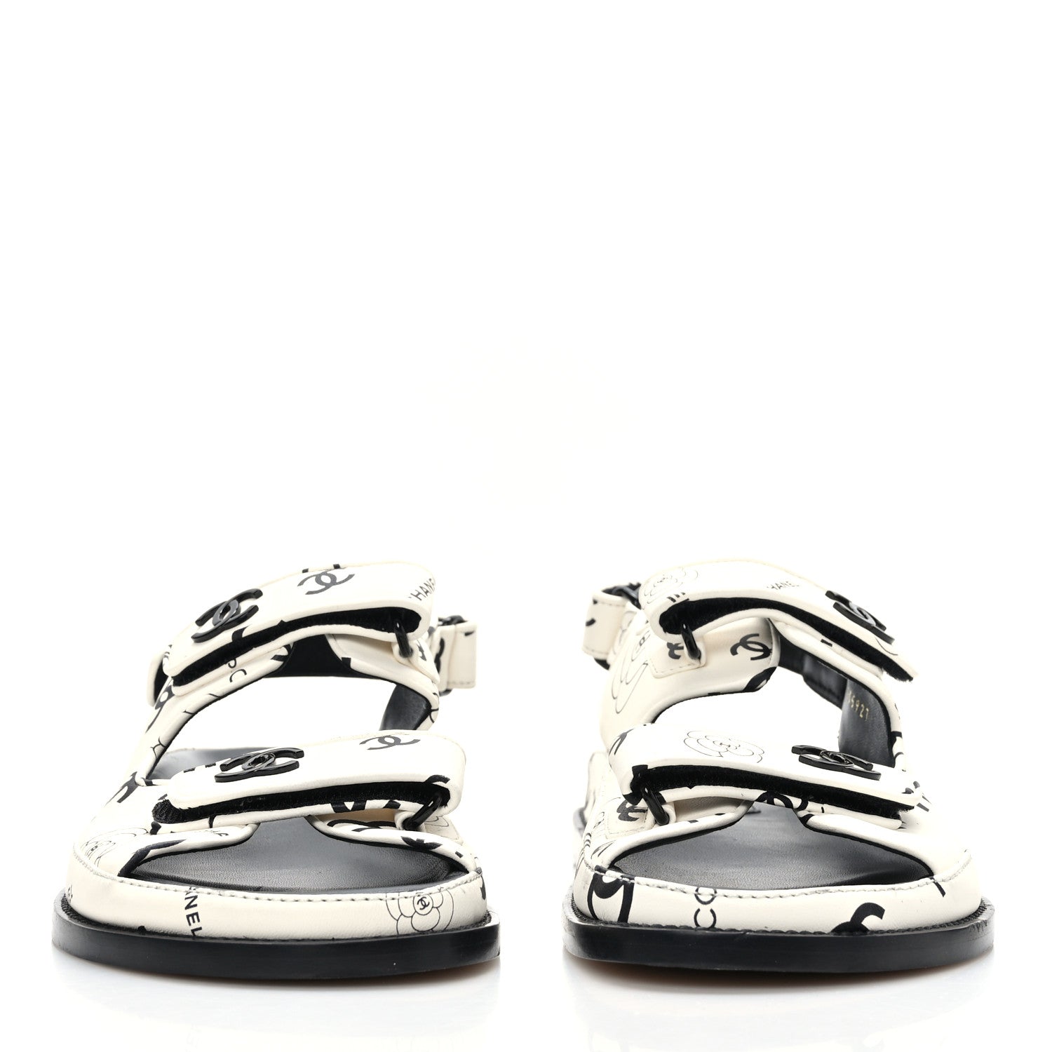 Chanel Lambskin Printed CC Velcro Dad Sandals 40 White Black 2 of 8