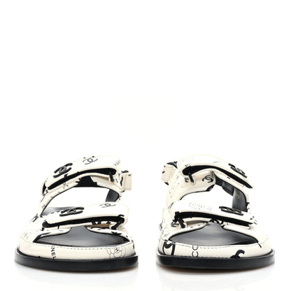 Chanel Lambskin Printed CC Velcro Dad Sandals 40 White Black 2 of 8