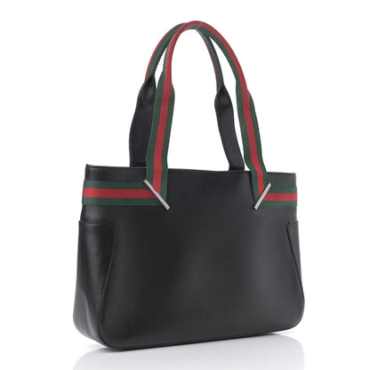 Gucci Calfskin Web Tote Black 3 of 12