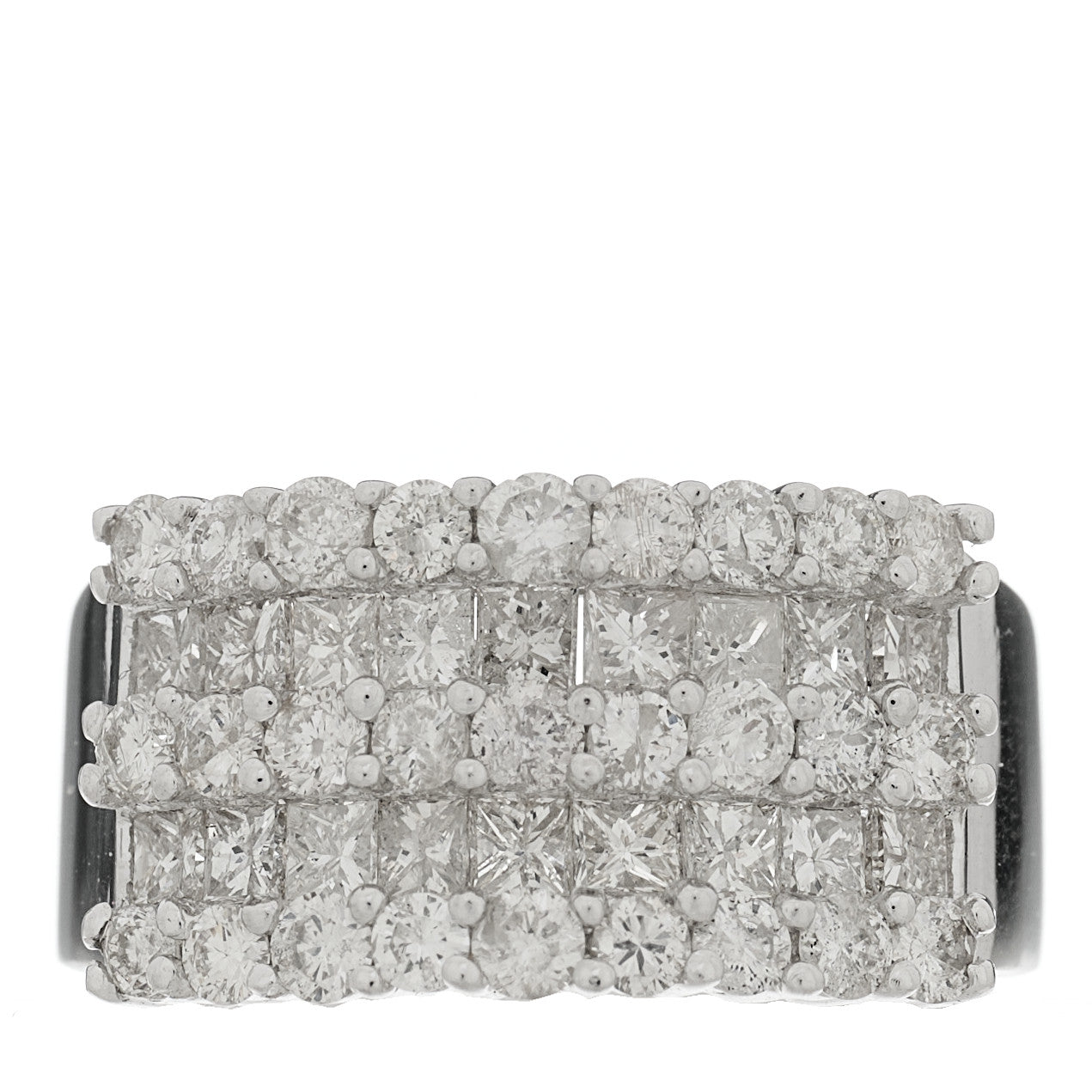 14K White Gold Diamond 1.71ctw Five Row Round Princess Cut Band Ring 54 7