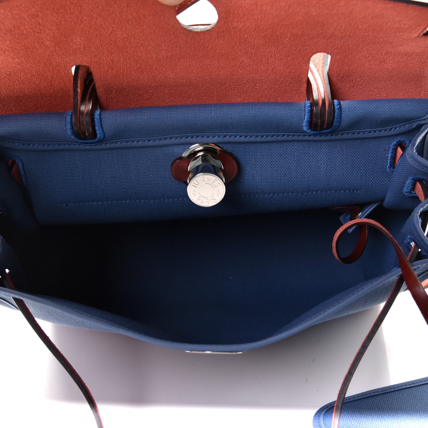 Hermes Vache Hunter Toile Militaire Herbag Zip 31 PM Bleu Agate Rouge H 7 of 7