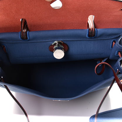 Hermes Vache Hunter Toile Militaire Herbag Zip 31 PM Bleu Agate Rouge H 7 of 7