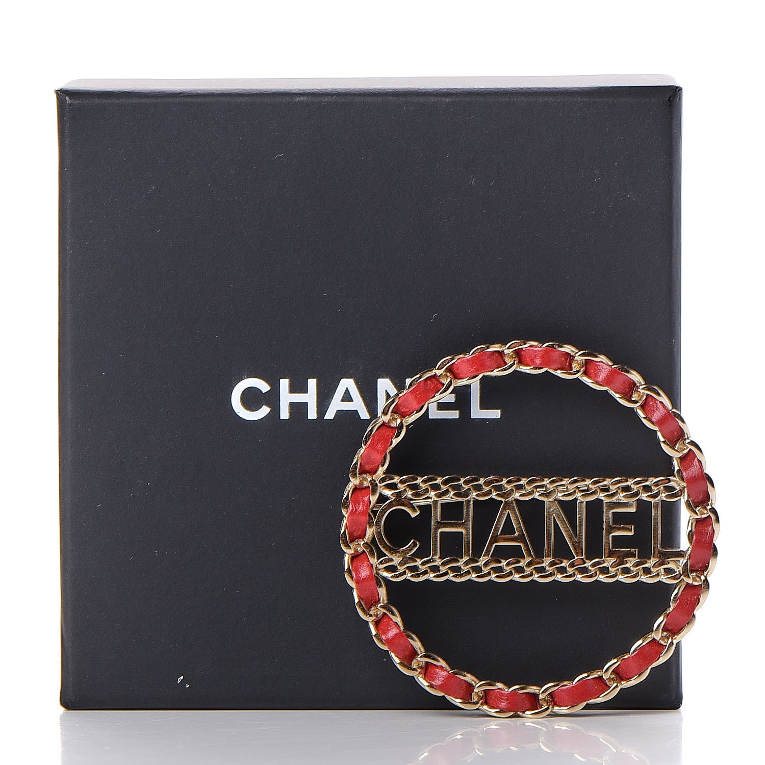 Chanel Lambskin Chain Logo Brooch Red Gold 7 of 8
