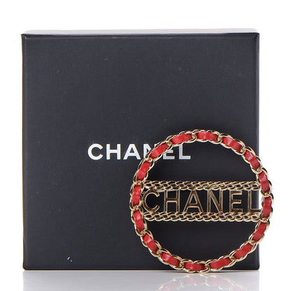 Chanel Lambskin Chain Logo Brooch Red Gold 7 of 8