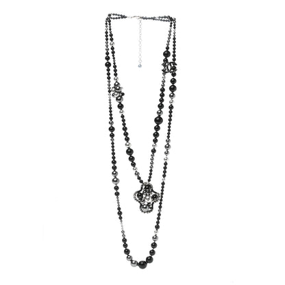 Chanel Pearl Beaded CC Long Necklace Black Silver 3 of 5