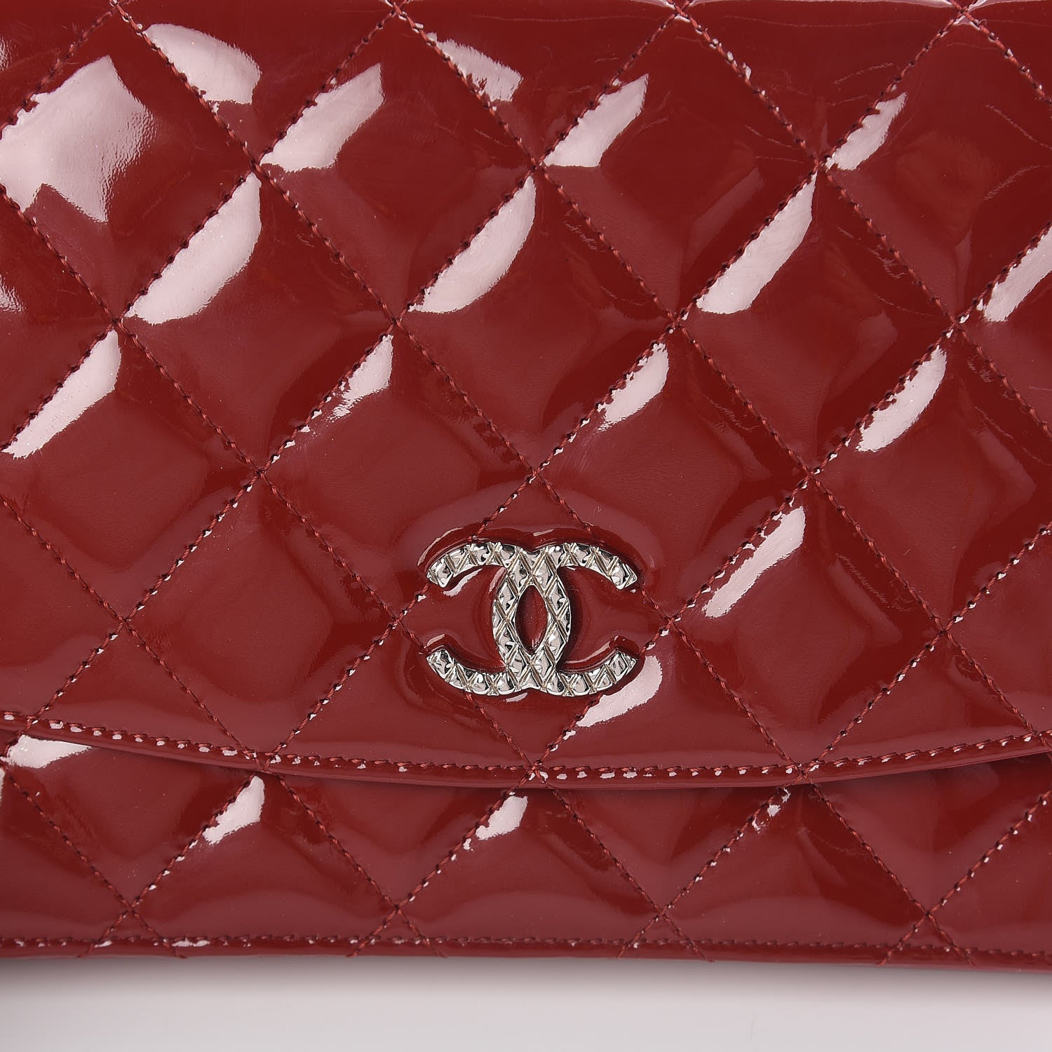 Chanel Patent Quilted Brilliant Wallet On Chain WOC Red 9 of 10
