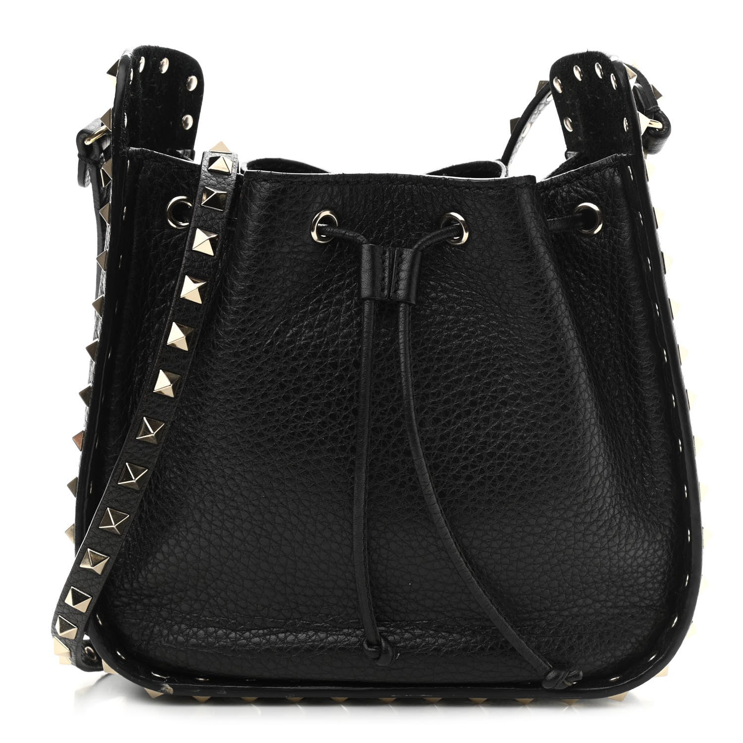 Valentino Garavani Grained Calfskin Rockstud Bucket Bag Black 1 of 12
