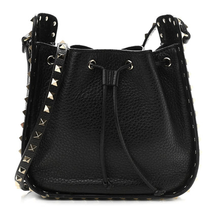 Valentino Garavani Grained Calfskin Rockstud Bucket Bag Black 1 of 12
