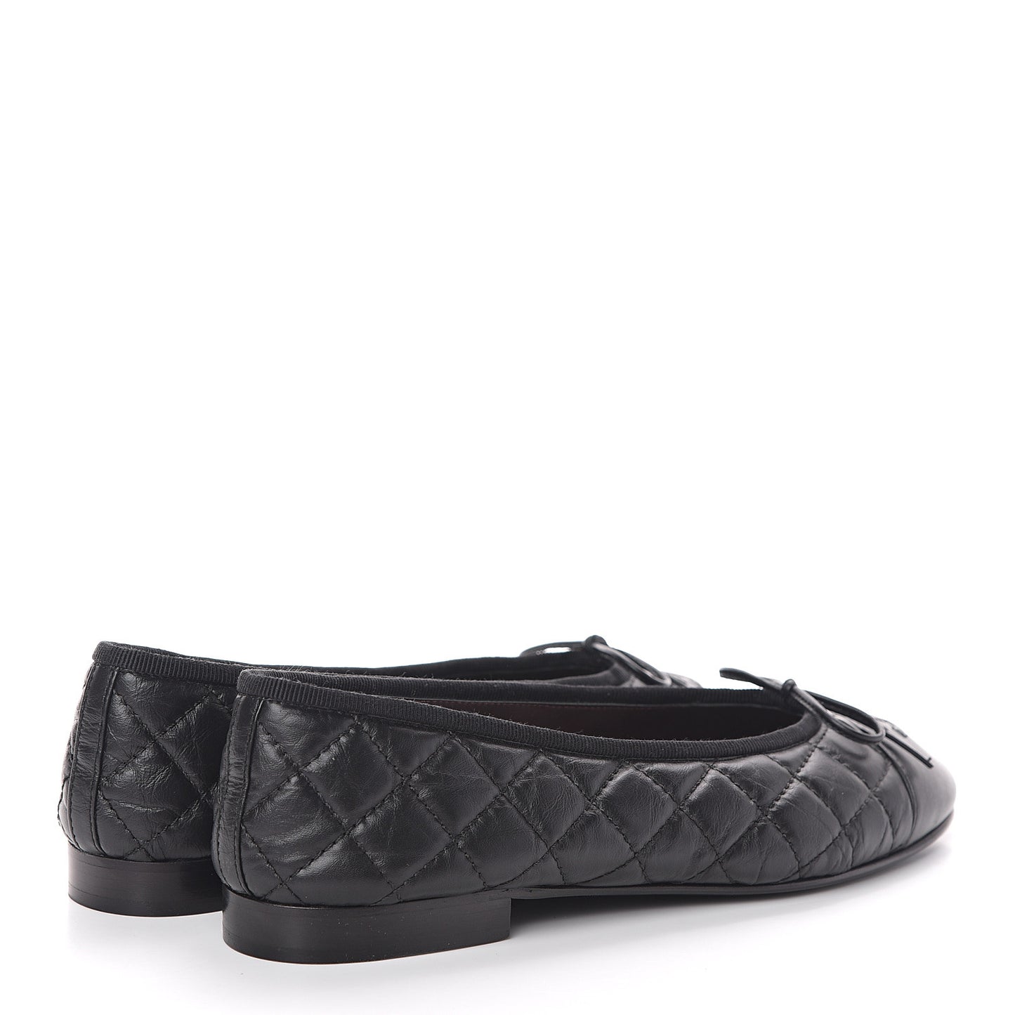 Aged Calfskin Quilted Cap Toe Ballerina Flats 37 Black