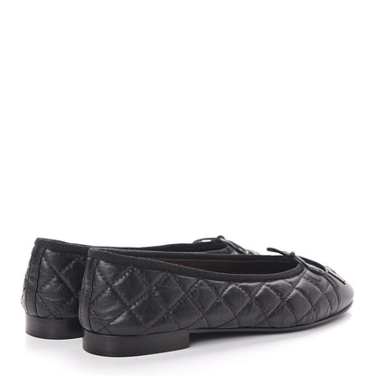 Chanel Aged Calfskin Quilted Cap Toe Ballerina Flats 37 Black 4 of 7