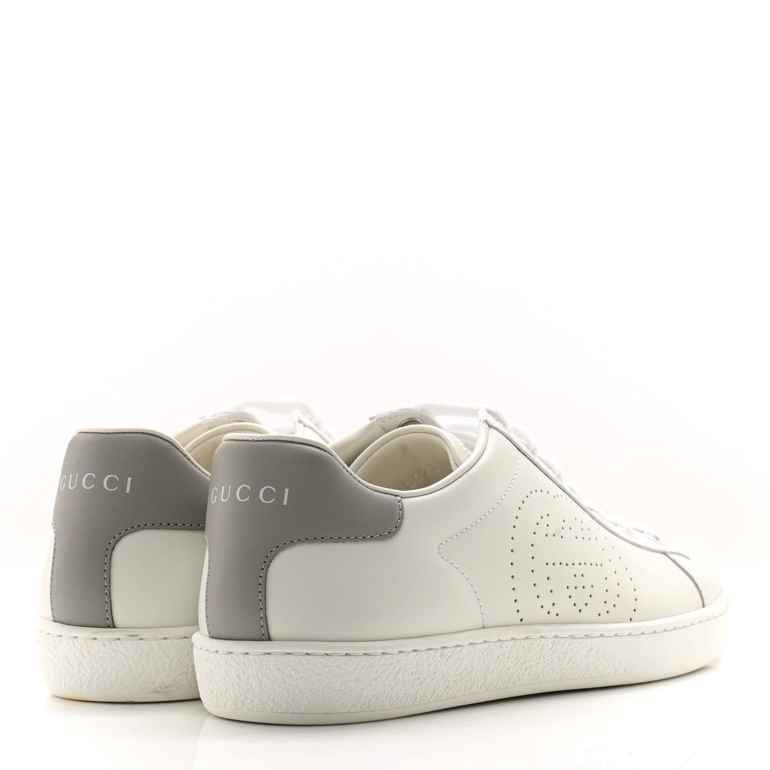Gucci Calfskin Interlocking G Perforated Womens Ace Sneakers 36.5 White Grey Sky 4 of 10