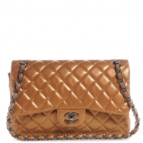 Metallic Caviar QuiltedJumbo Double Flap Copper