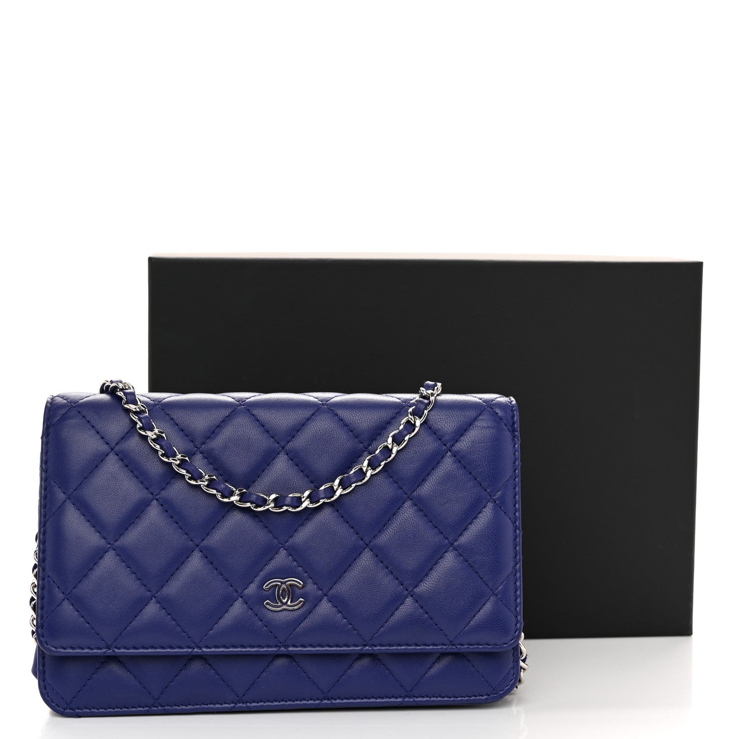 Chanel Lambskin Quilted Wallet On Chain WOC Blue Blue 12 of 12