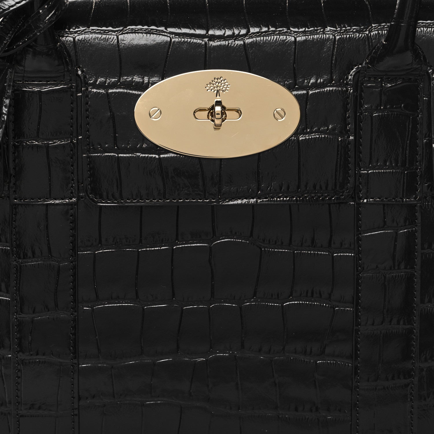 Mulberry Shiny Calfskin Crocodile Print Small Bayswater Satchel Black 7 of 9