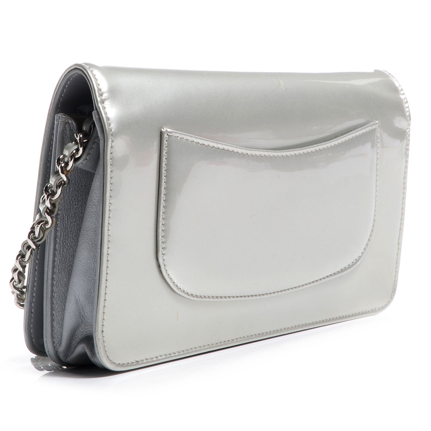 Chanel Patent Strass Wallet On Chain WOC Silver 3 of 8