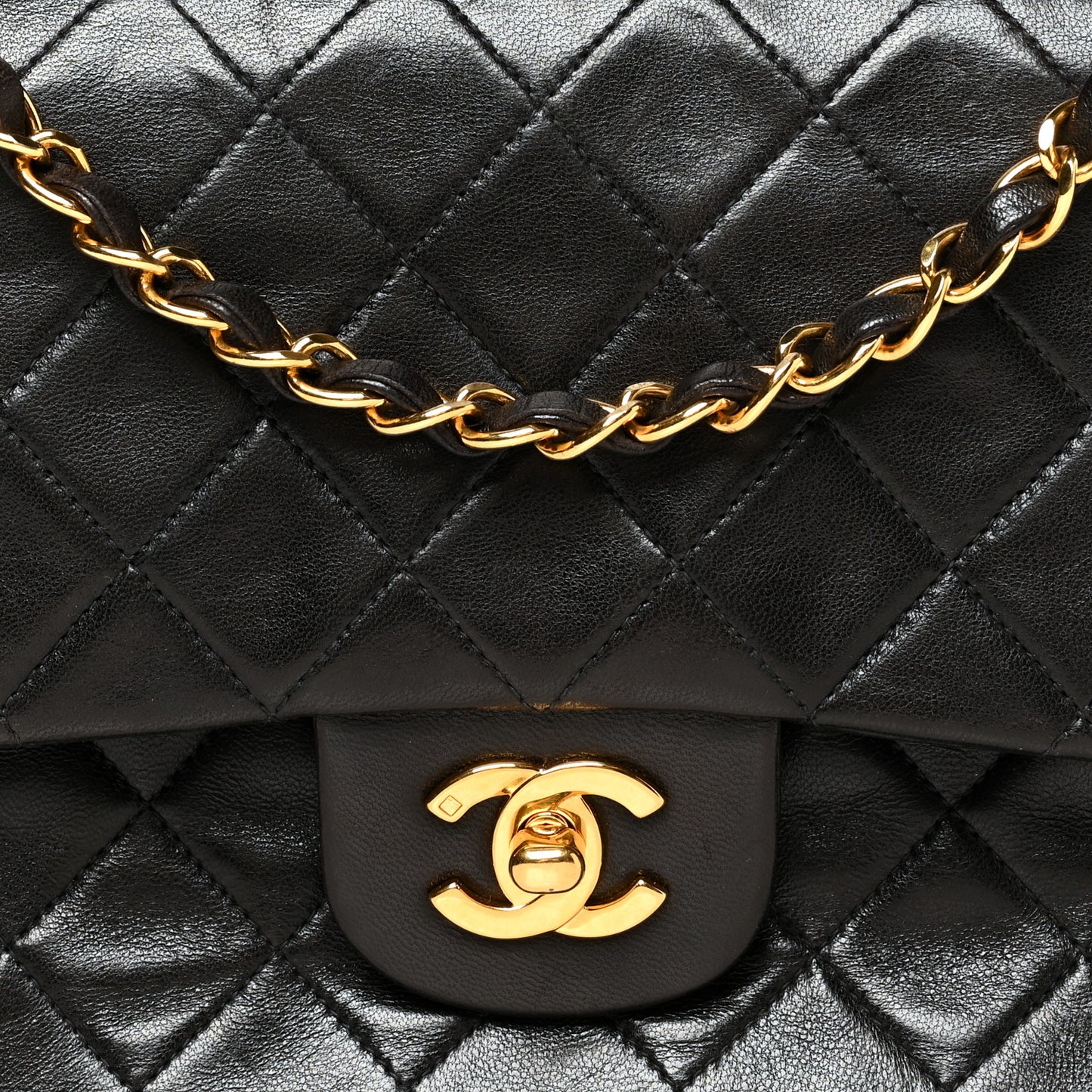 Lambskin Quilted Medium Double Flap Black