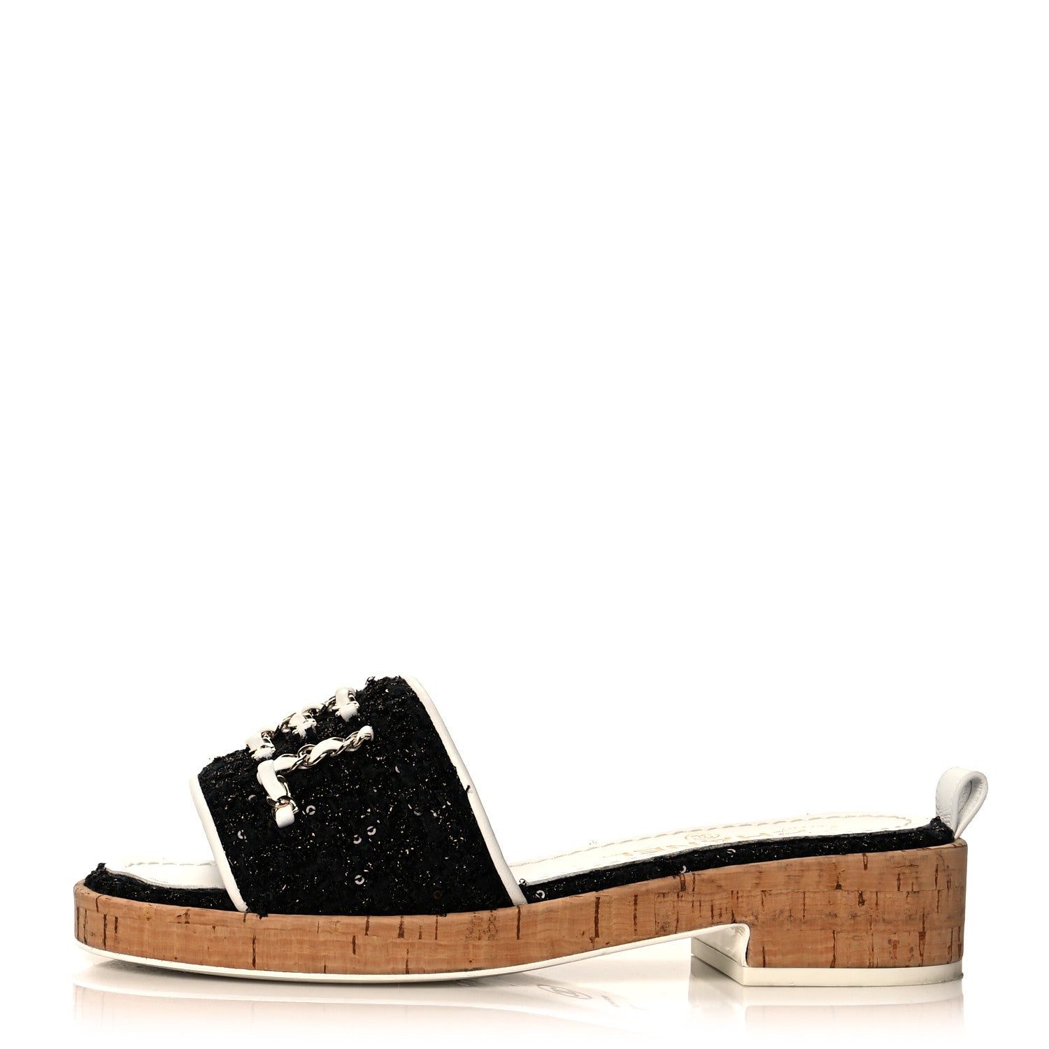 Chanel Tweed Cork CC Chain Mule Sandal 36 Black 1 of 8