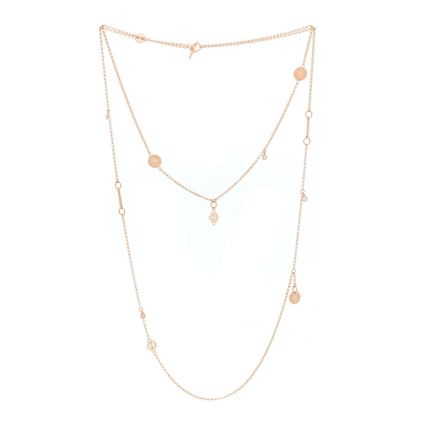 18K Rose Gold Diamond Long Gambade Necklace