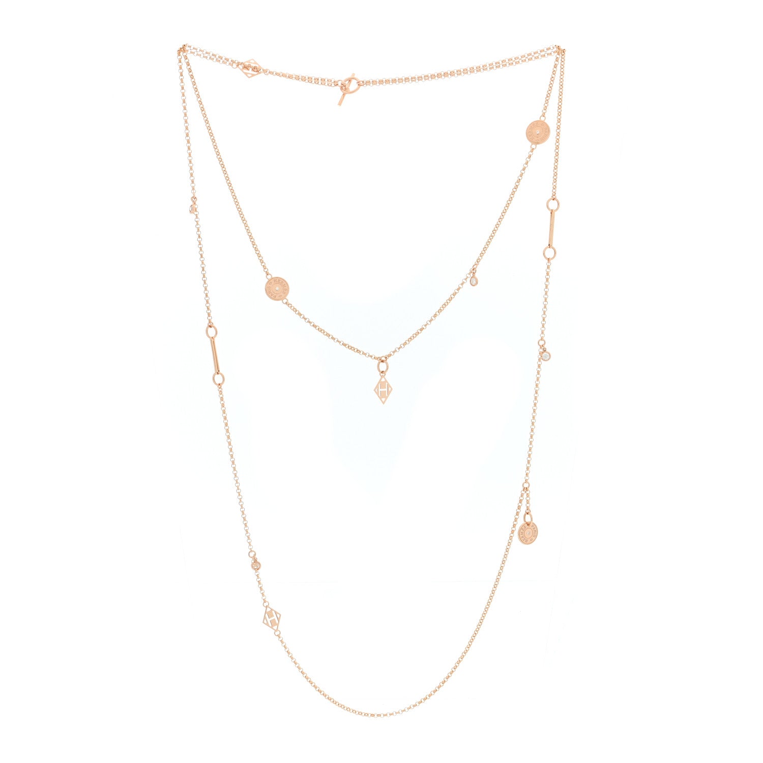 Hermes 18K Rose Gold Diamond Long Gambade Necklace 3 of 5