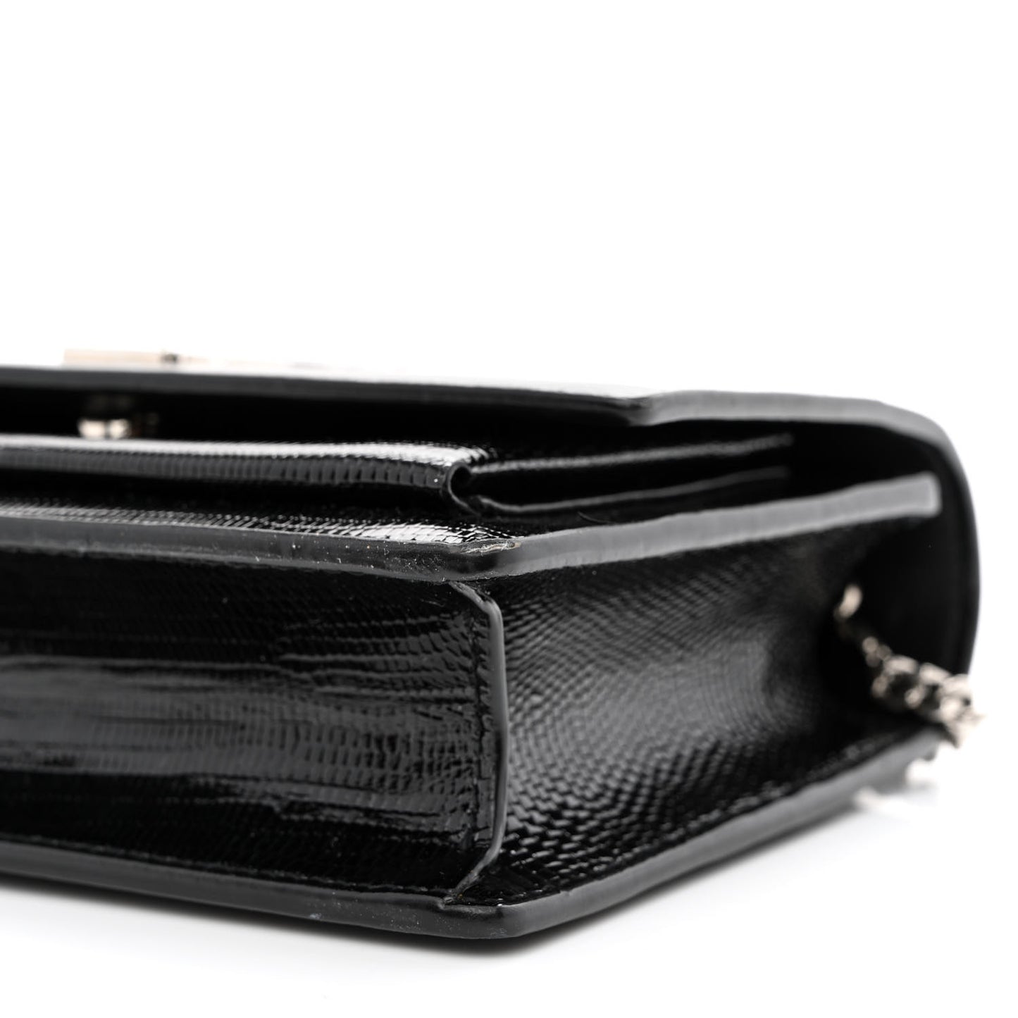 Calfskin Lizard Embossed Monogram Sunset Chain Wallet Black