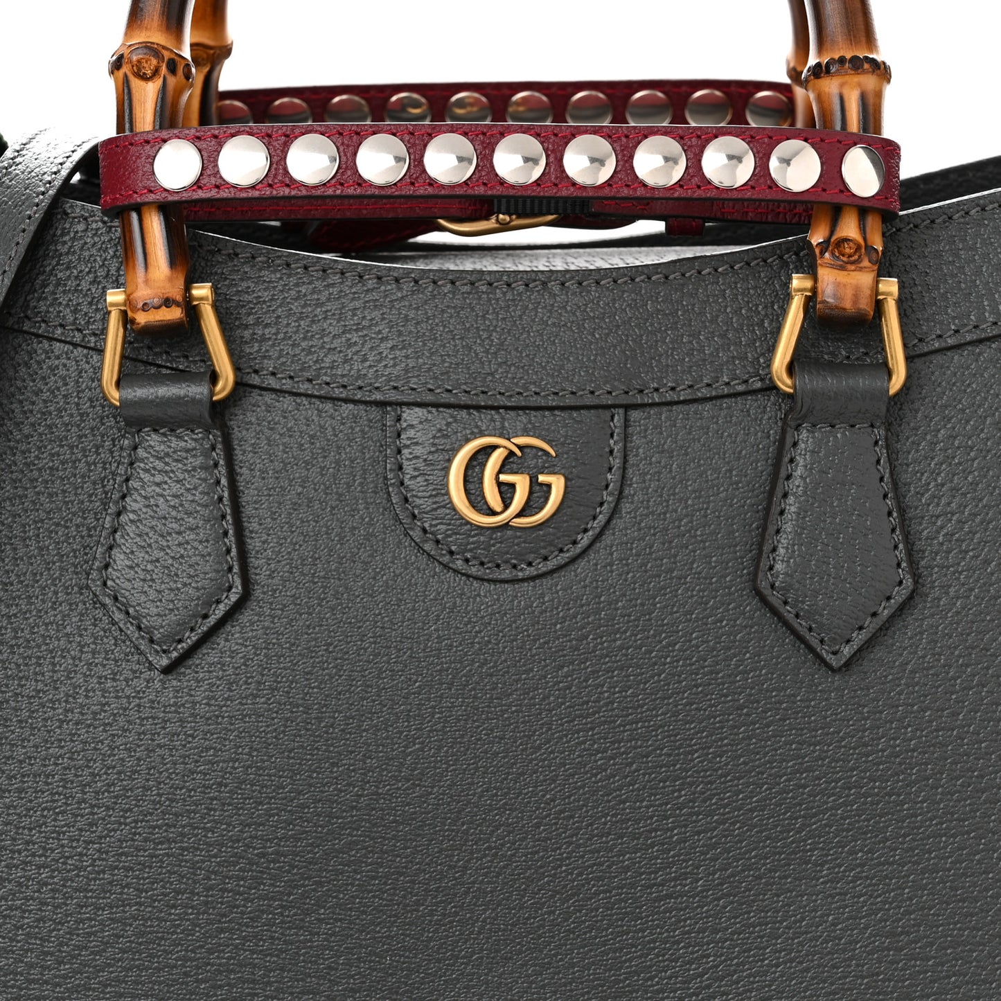 Textured Dollar Calfskin Web Studded Maxi Diana Tote Bag Graphite Grey