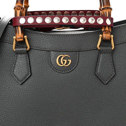 Gucci Textured Dollar Calfskin Web Studded Maxi Diana Tote Bag Graphite Grey 8 of 11