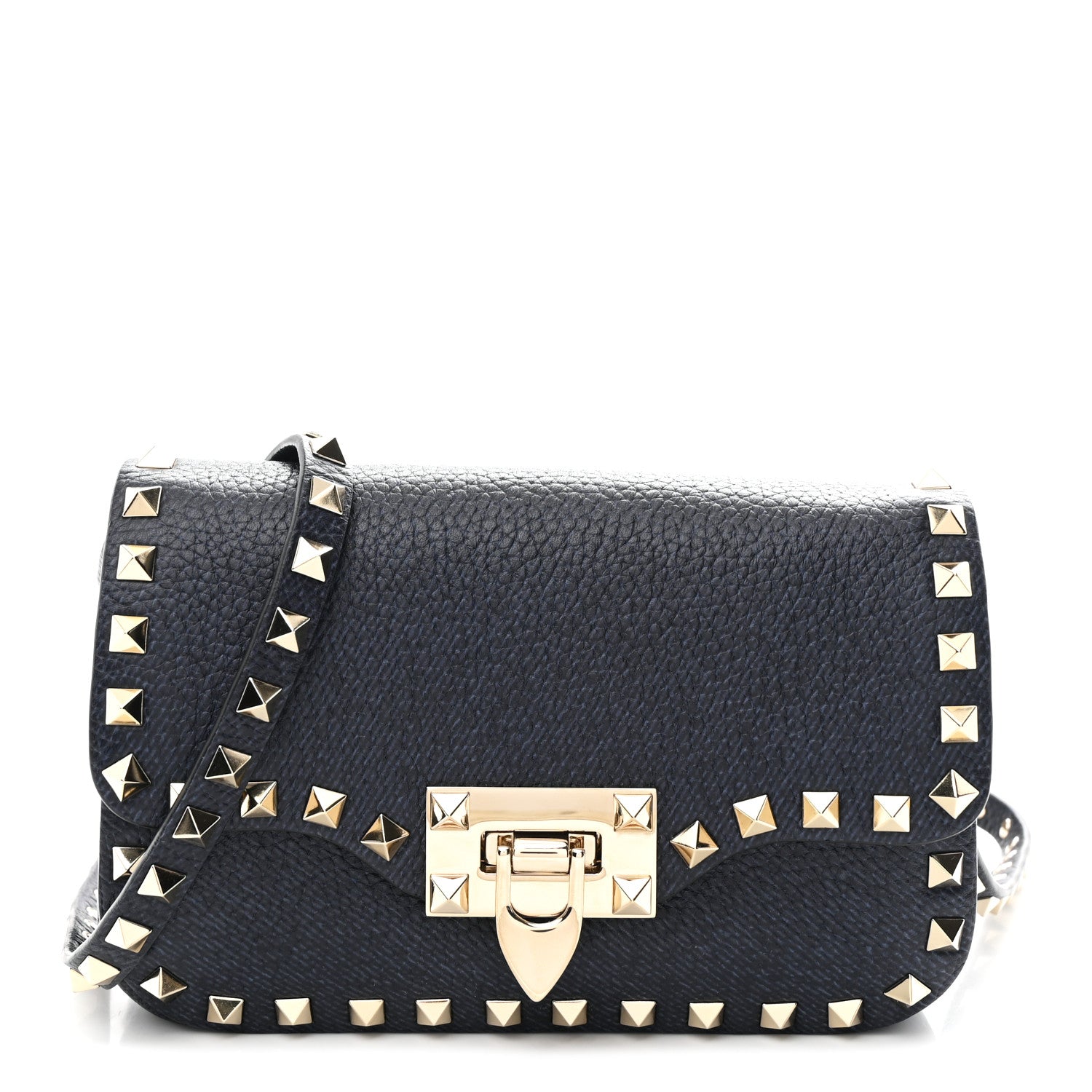 Valentino Garavani Pebbled Calfskin Mini Rockstud Crossbody Bag Navy Blue 1 of 9
