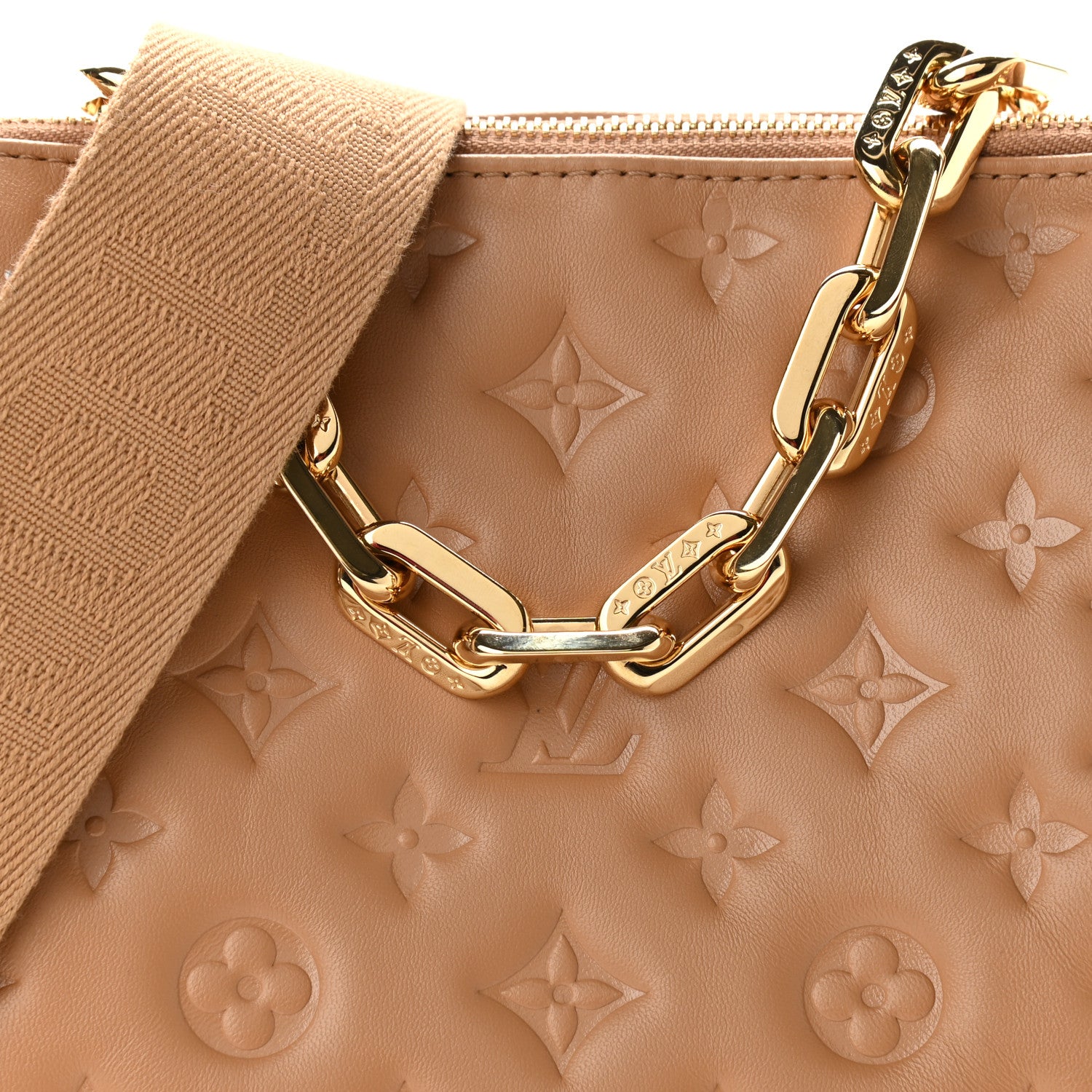 Louis Vuitton Lambskin Embossed Monogram Coussin PM Camel 7 of 10
