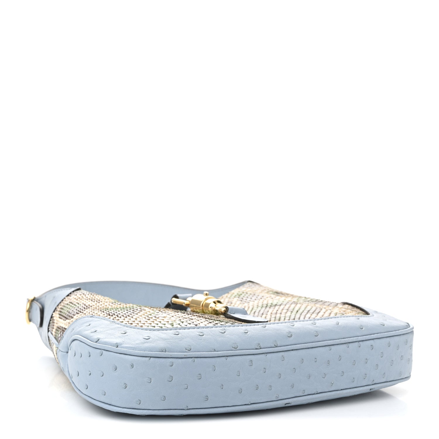 Gucci Snakeskin Ostrich Calfskin Small Jackie 1961 Hobo Blue Multicolor 4 of 10