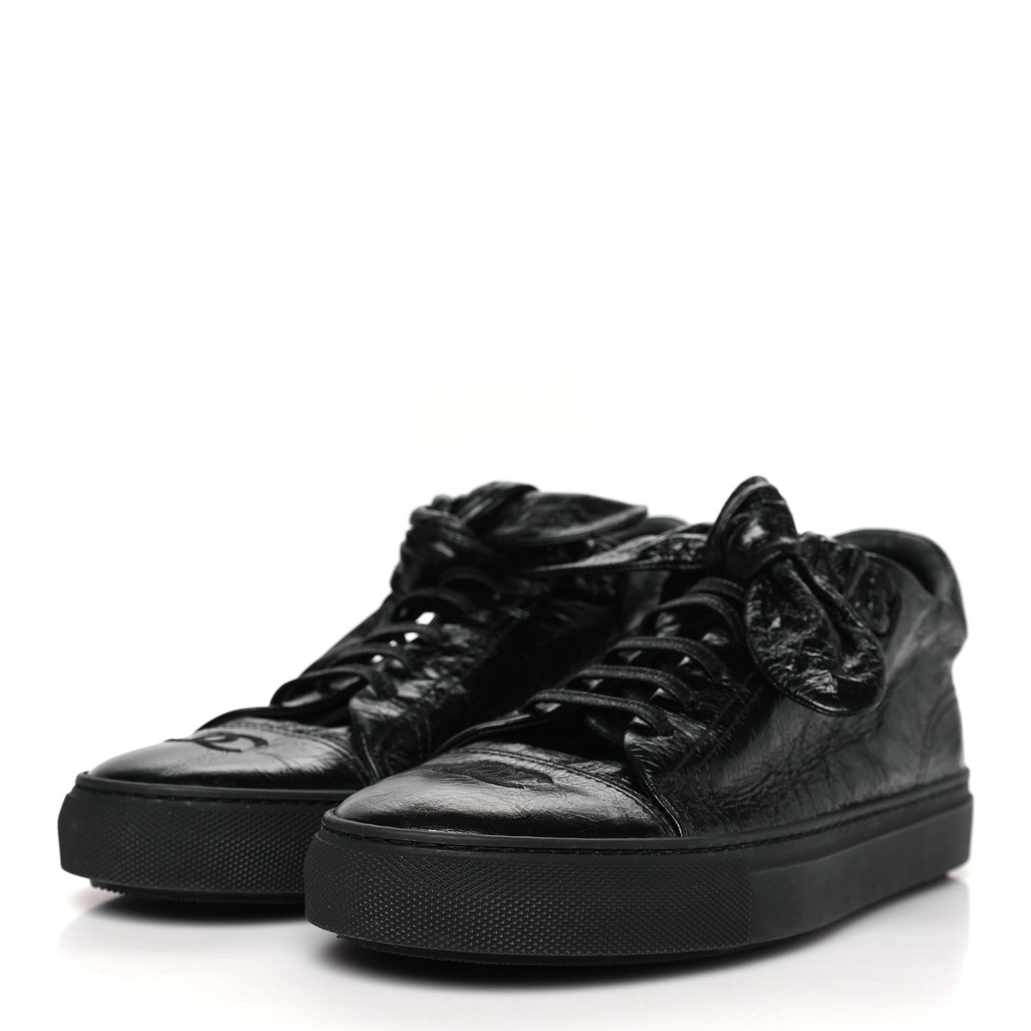 Chanel Crumpled Calfskin Womens CC Bow Sneakers 40 Black 4 of 10