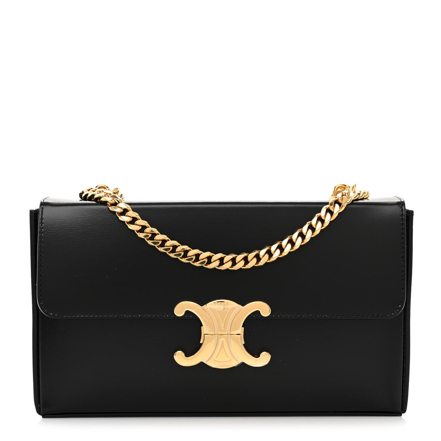 Shiny Calfskin Triomphe Chain Box Bag Black