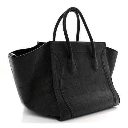 Celine Crocodile Embossed Calfskin Medium Phantom Luggage Black 3 of 11