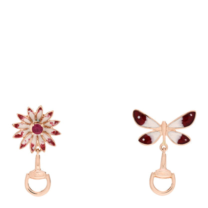 Gucci 18K Rose Gold Ruby Enamel Flora Drop Earrings 1 of 5