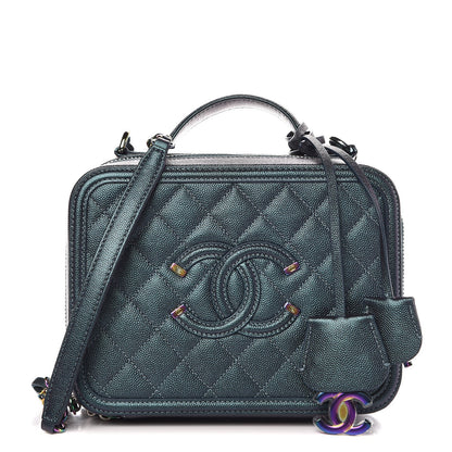 Chanel Iridescent Caviar Quilted Medium CC Filigree Vanity Case Dark Turquoise 1 of 9